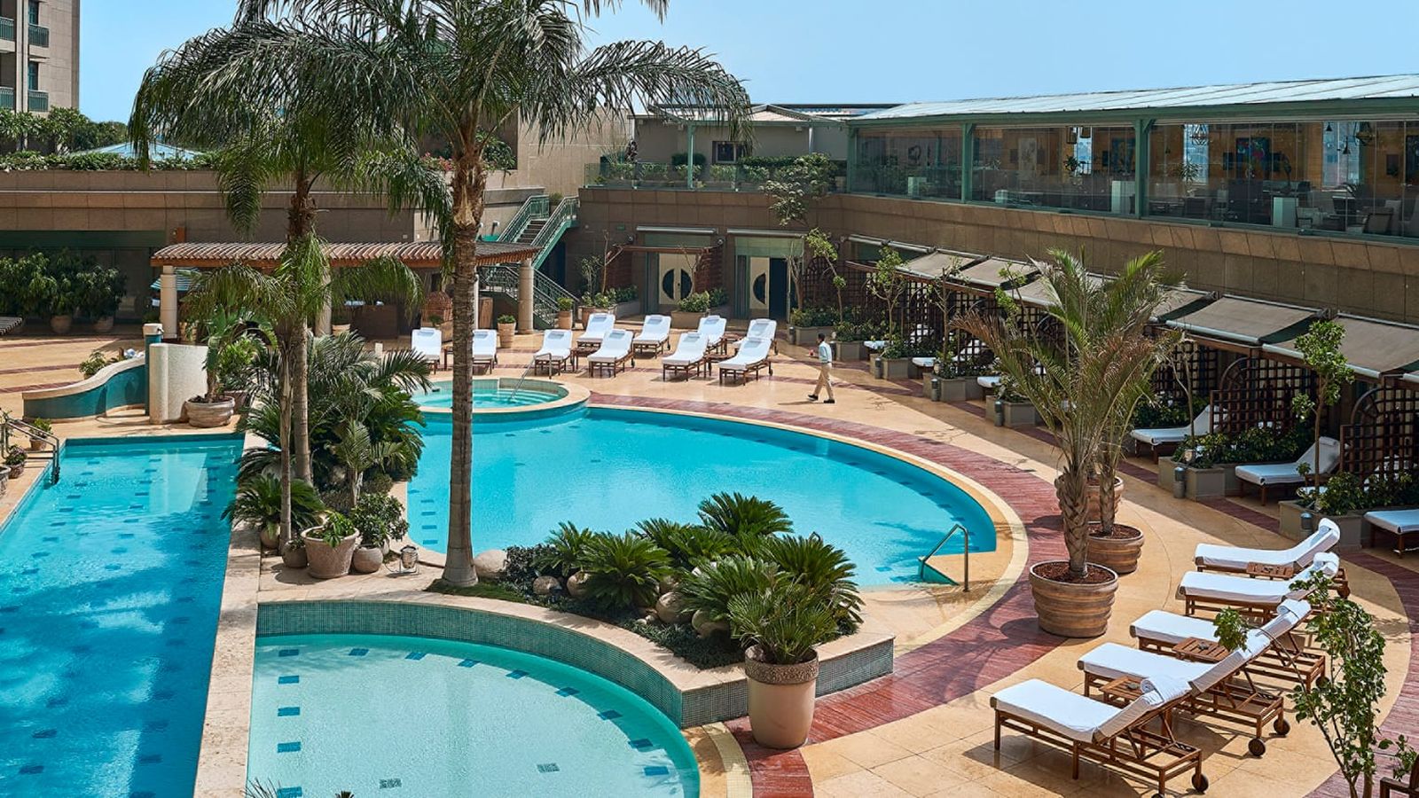 Swimming pool and terrace at Four Seasons Nile Plaza Cairo