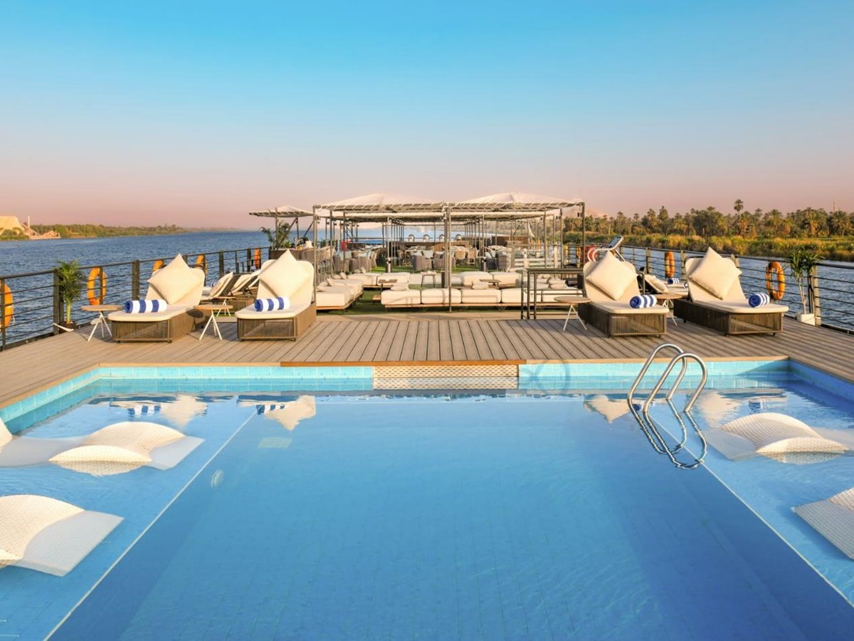 Swimming pool onboard the Historia boutique Nile cruise hotel in Egypt