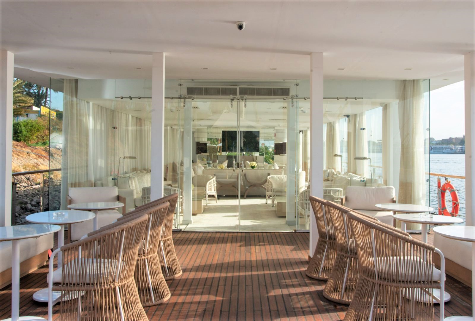 Alfresco seating deck onboard the Kazazian Nile cruise in Egypt
