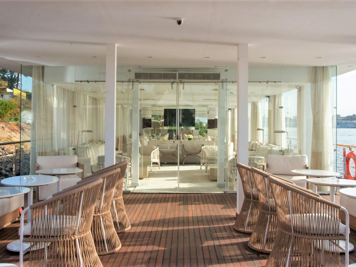 Alfresco seating deck onboard the Kazazian Nile cruise in Egypt