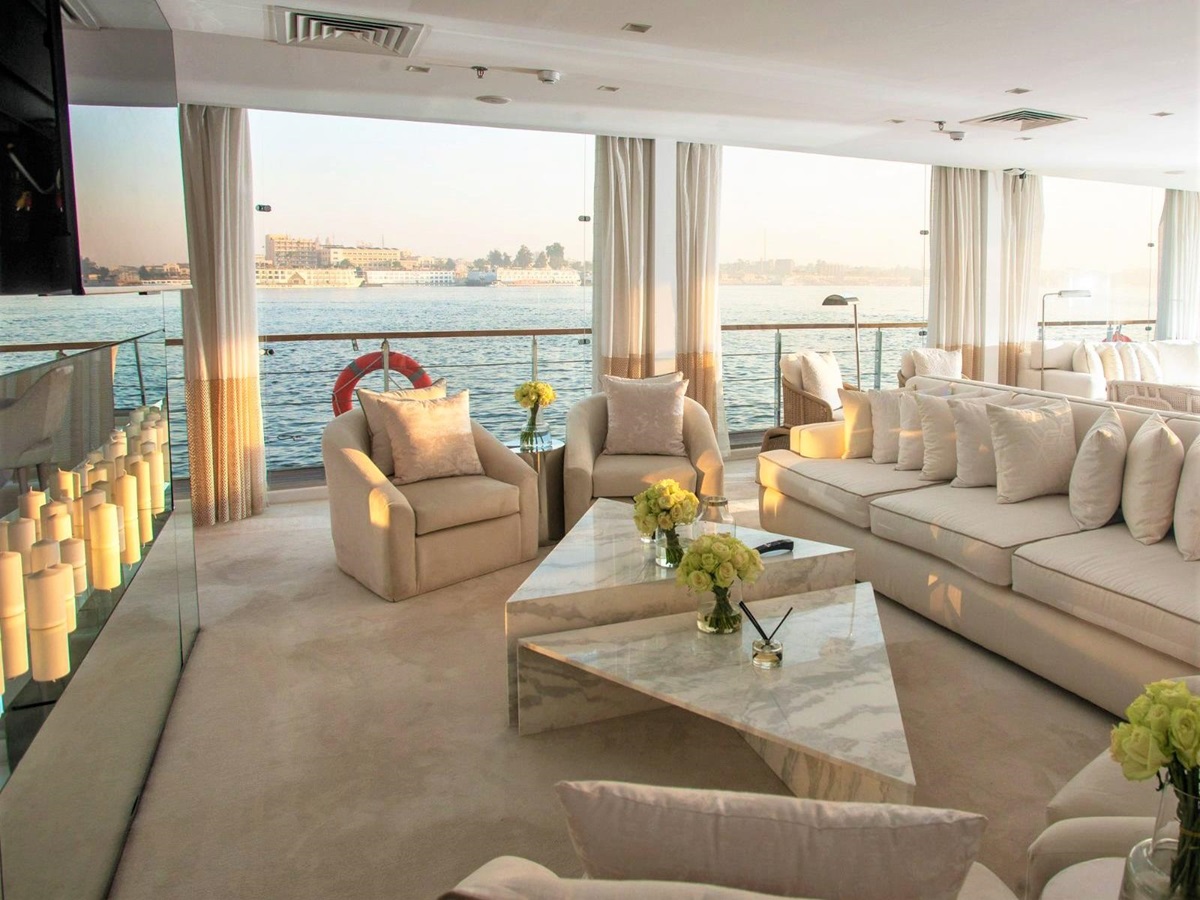 Living area onboard the Kazazian Nile cruise in Egypt