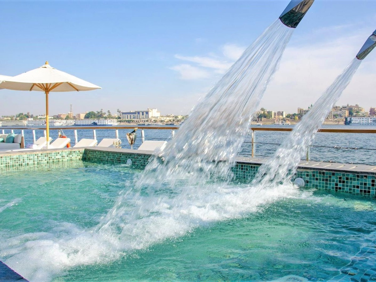 Swimming pool onboard the Kazazian Nile cruise in Egypt