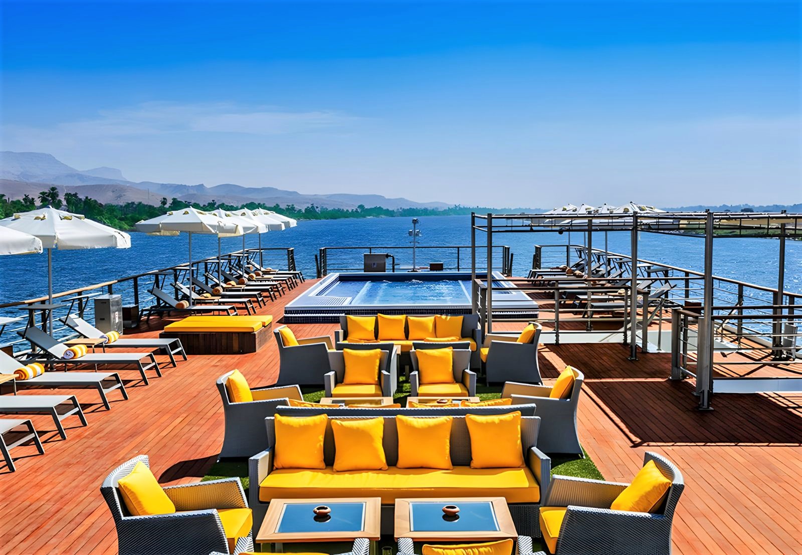 Sun deck onboard the Oberoi Philae on the River Nile in Egypt