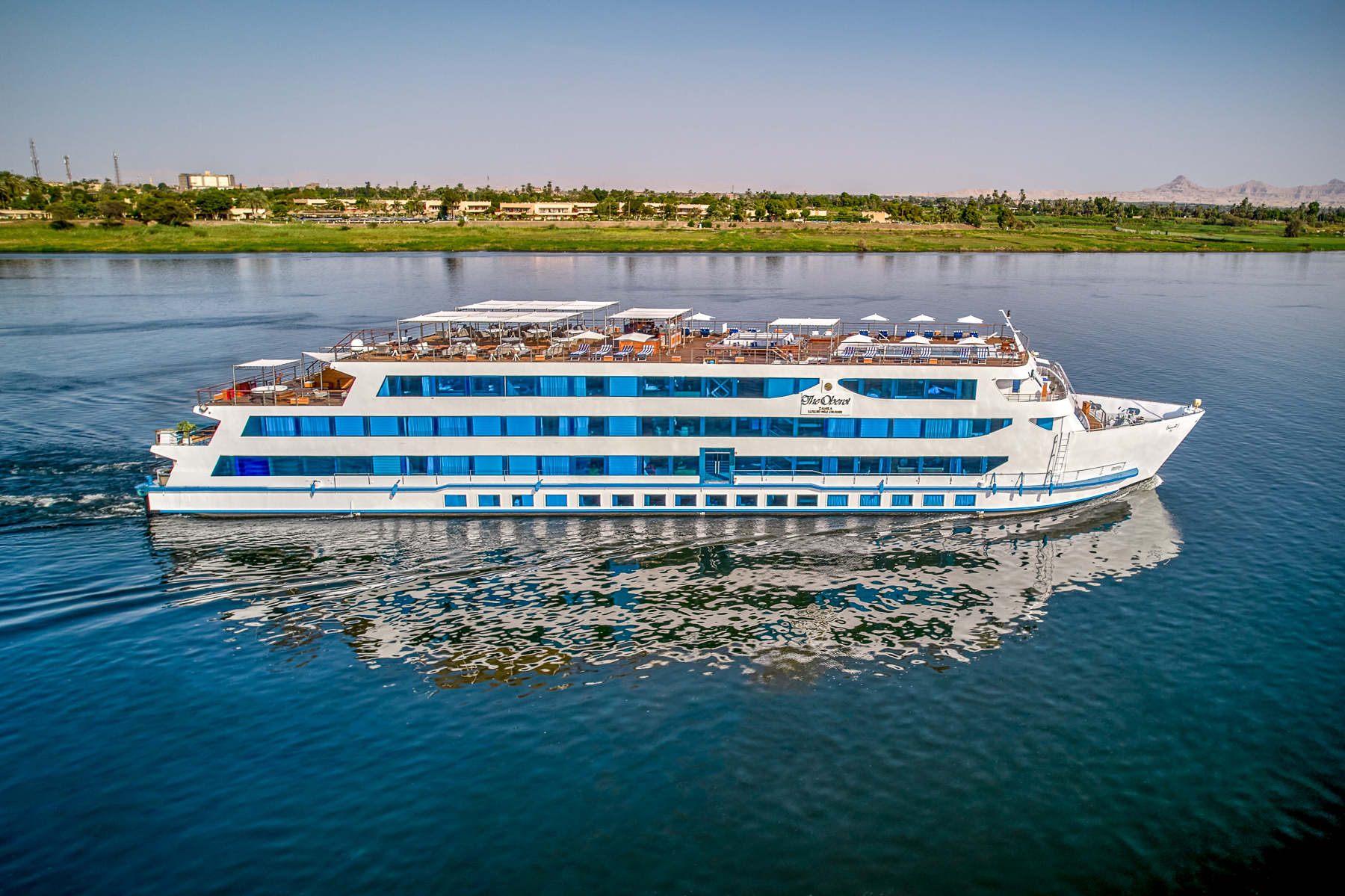 Exterior view of the Oberoi Zahra sailing on the Nile
