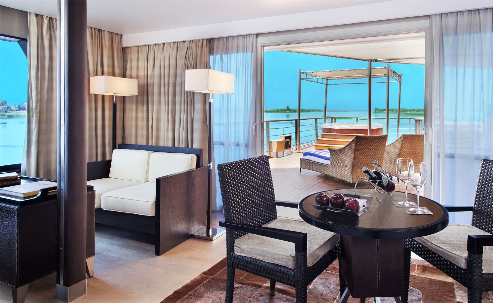 Living area onboard the the Oberoi Zahra on the Nile in Egypt