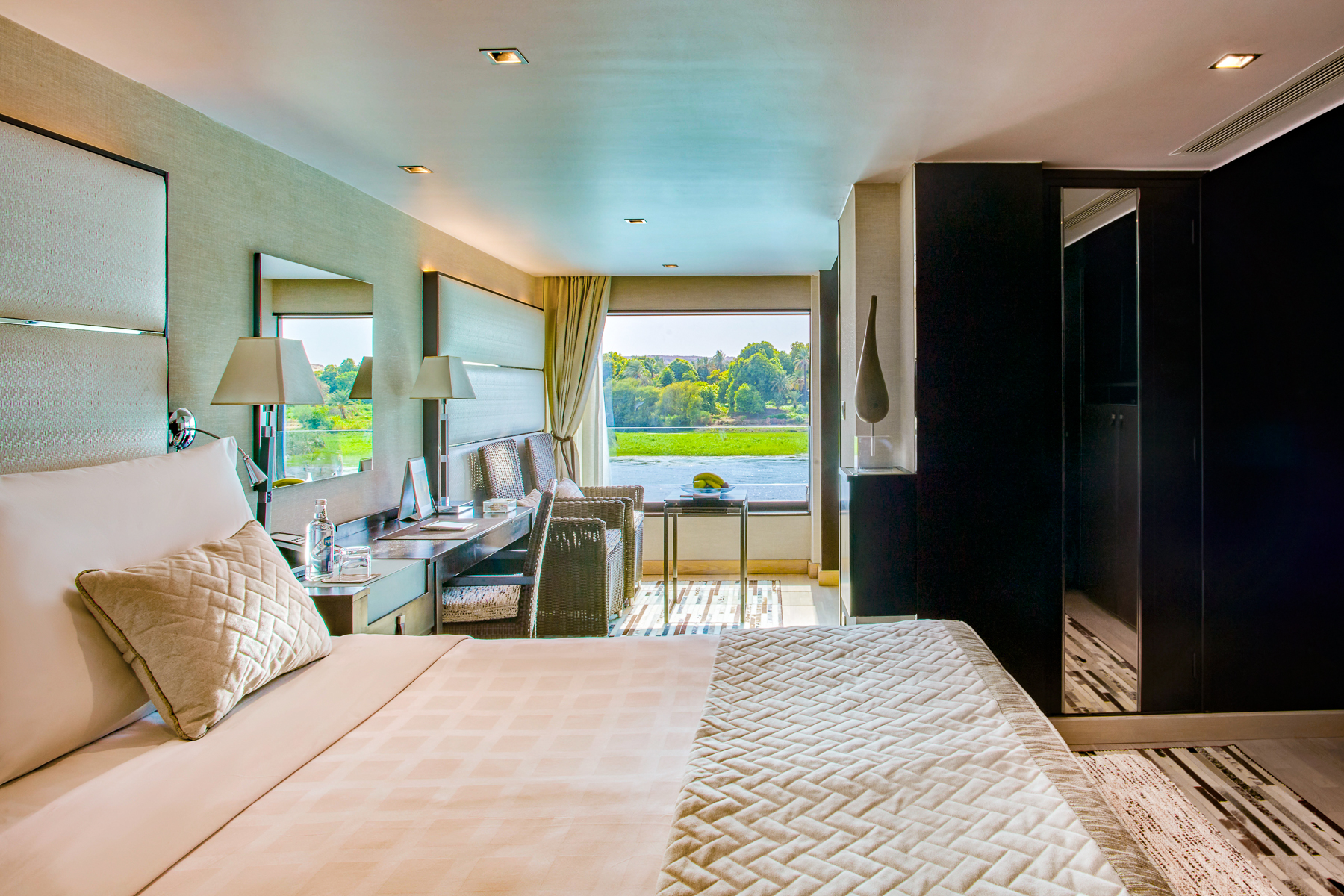 Luxury cabin onboard the Oberoi Zahra luxury Nile River cruiser