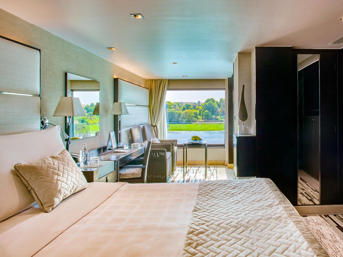 Luxury cabin onboard the Oberoi Zahra luxury Nile River cruiser