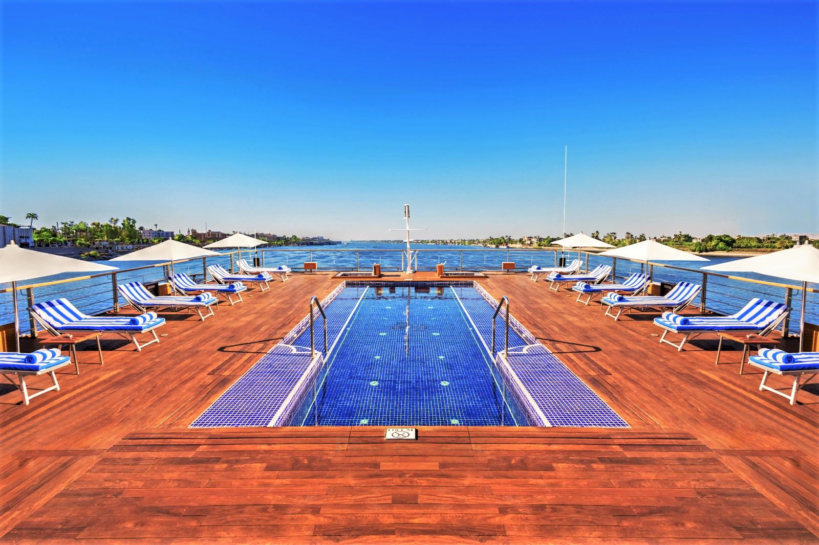 Swimming pool onboard the the Oberoi Zahra on the Nile in Egypt