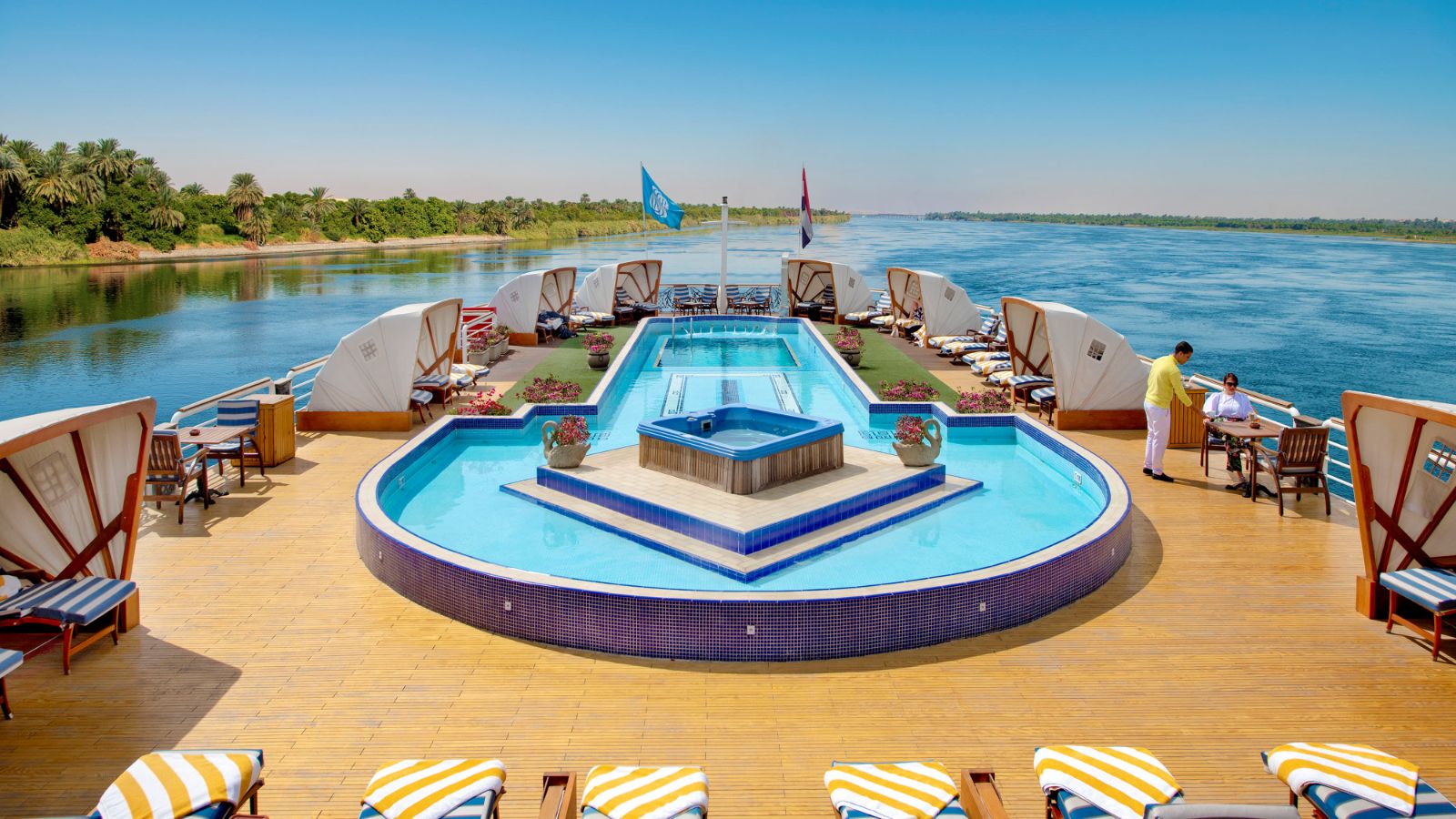 Pool and sun deck onboard the Sonesta St George I  Nile Cruise in Egypt