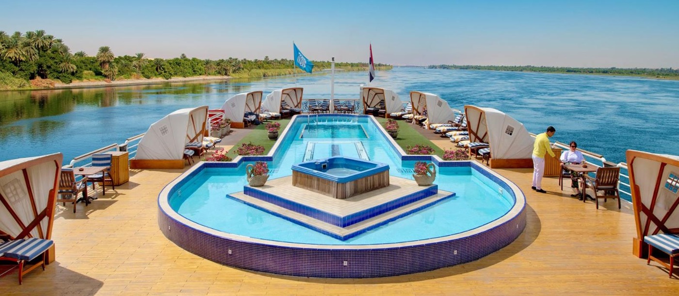 Pool and sun deck onboard the Sonesta St George I  Nile Cruise in Egypt