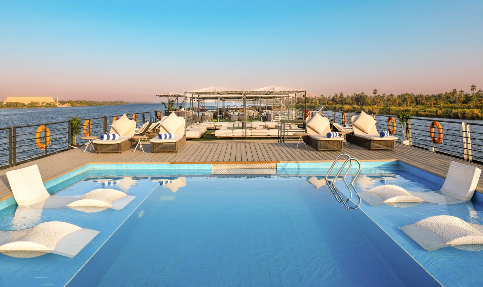 The pool onboard the Historia cruise boat on the Nile in Egypt