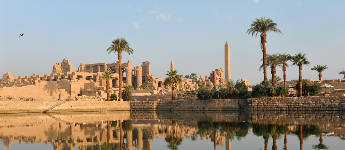 The Karnak Temple in Egypt reflected on the River Nile