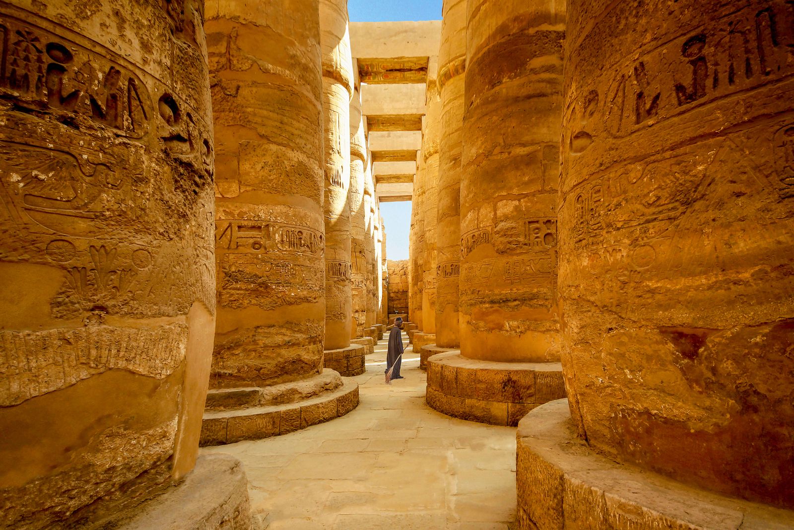Towering columns at Karnak Temple in Luxor Egypt