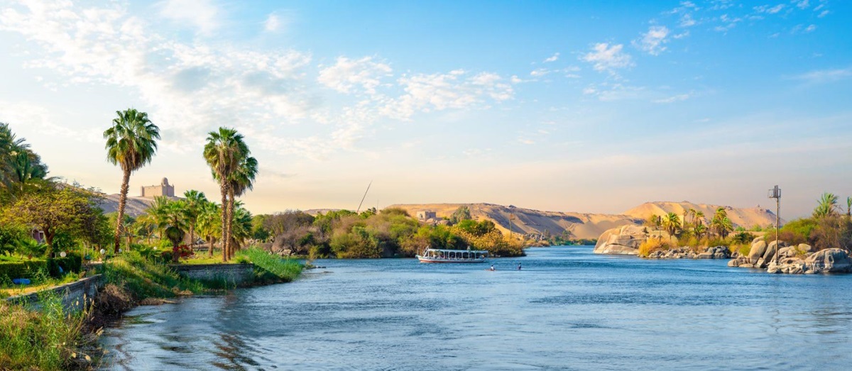 A boat cruising on the River Nile