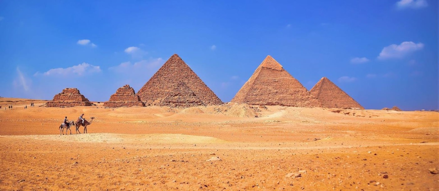 Wide view of the pyramids of Giza in Egypt
