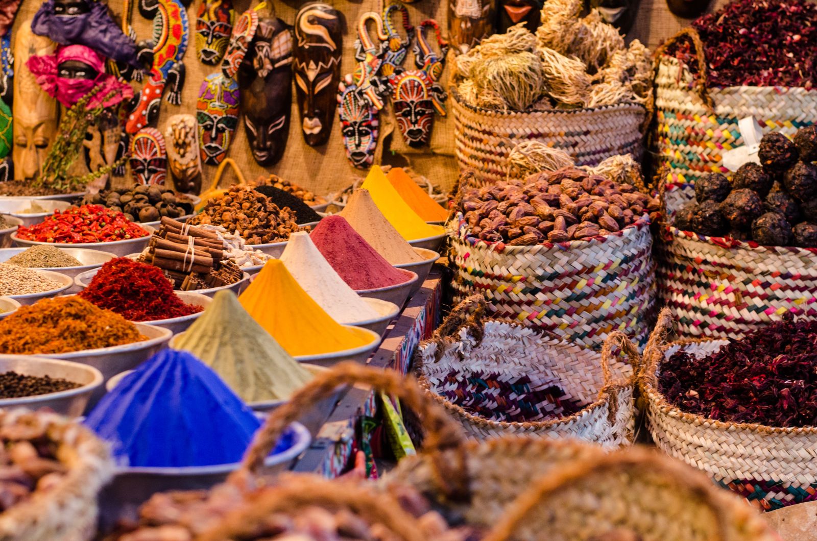 Colourful spices at a traditional bazaar in Egypt