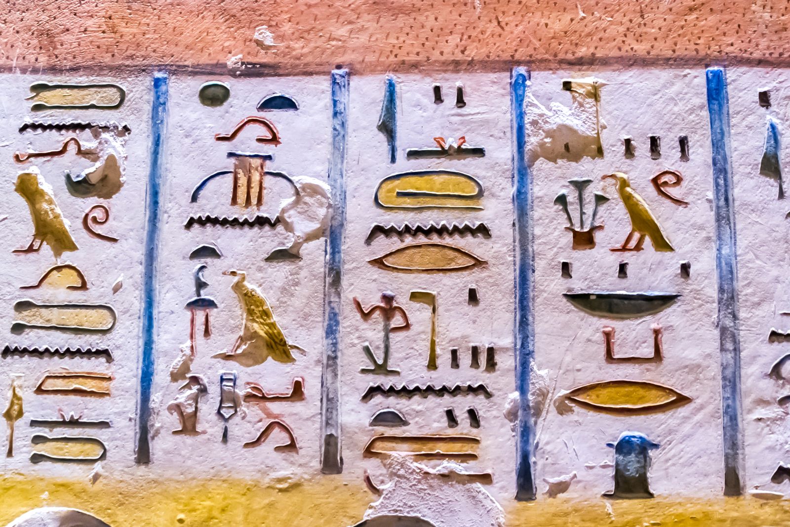 Detail of intricate hieroglyphics in Egypt's Valley of the Kings