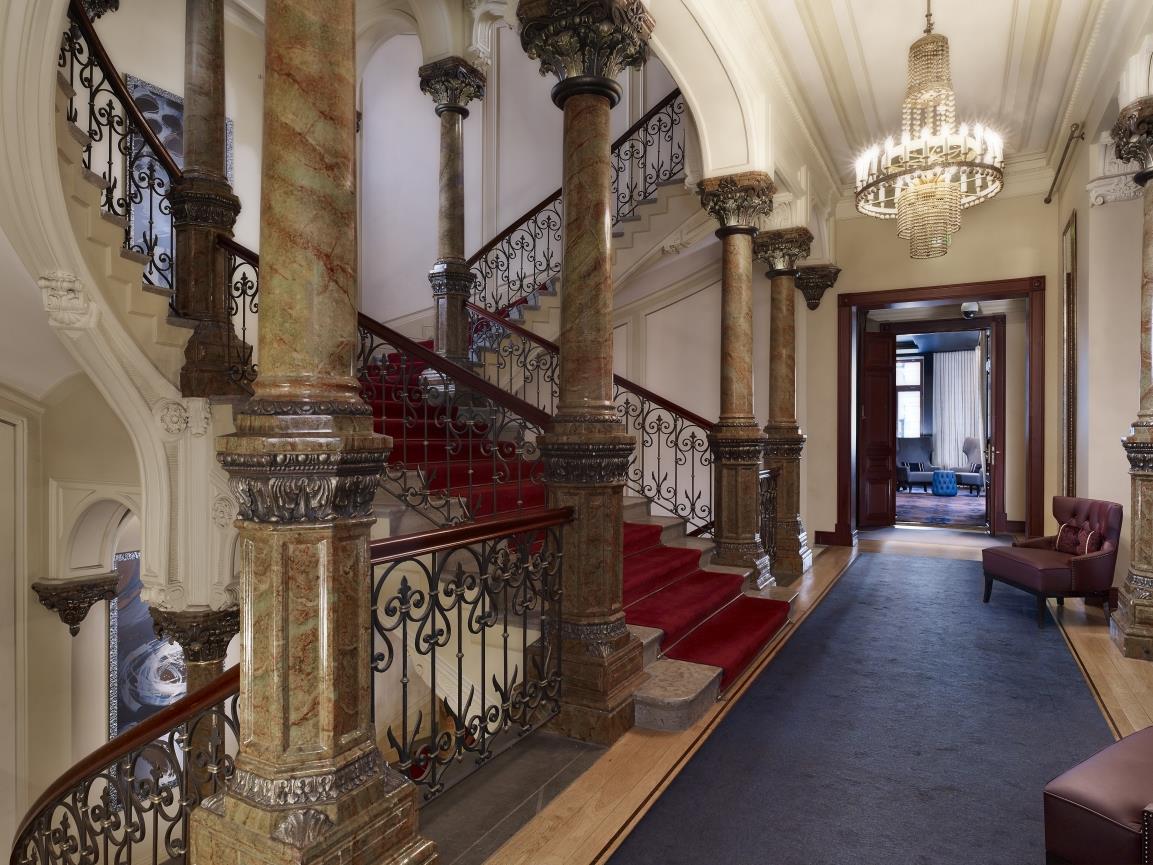 Staircase view of Hotel Kamp in Helsinki Finland