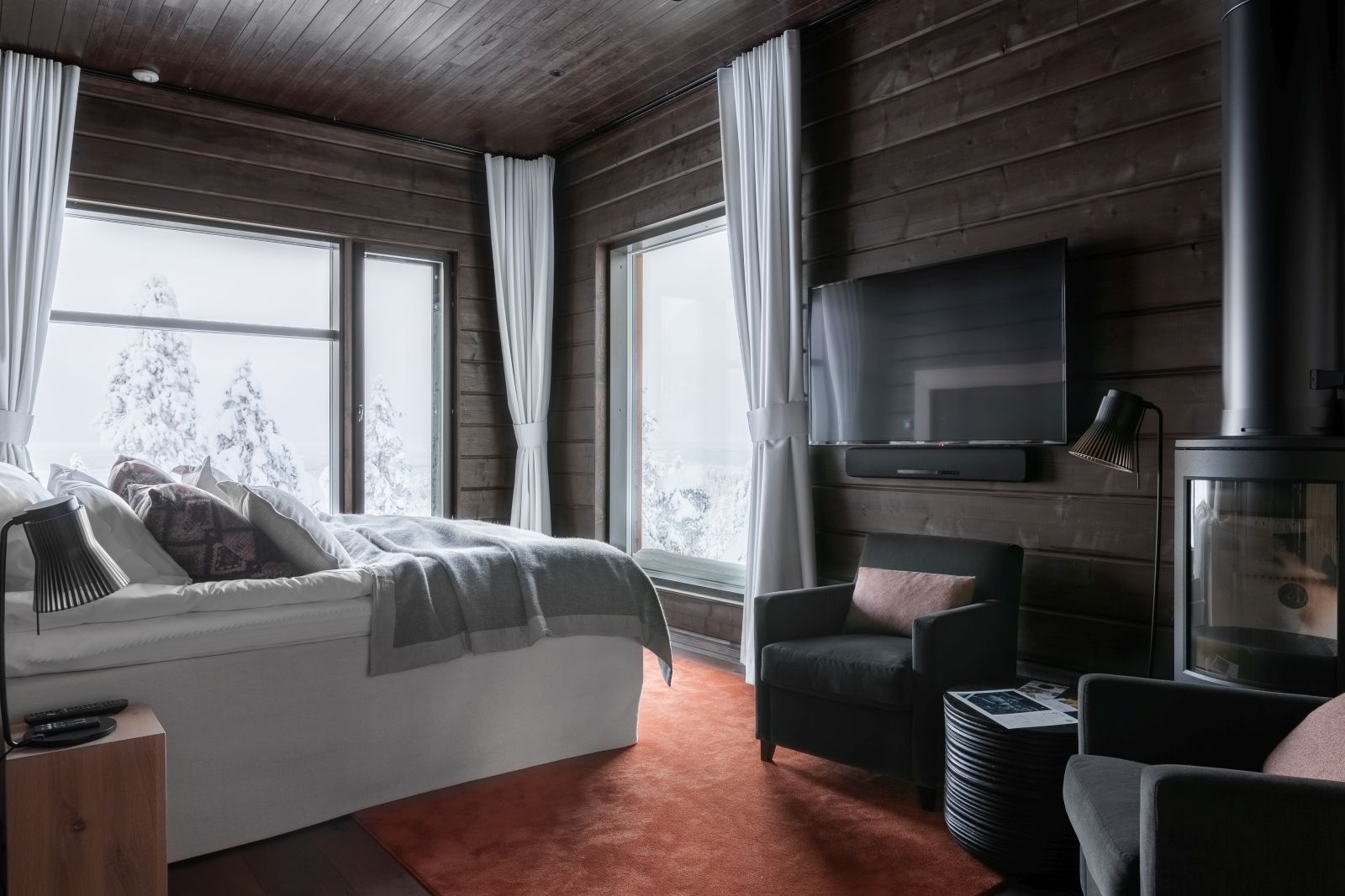 Guest room at Octola private wilderness lodge in Lapland Finland