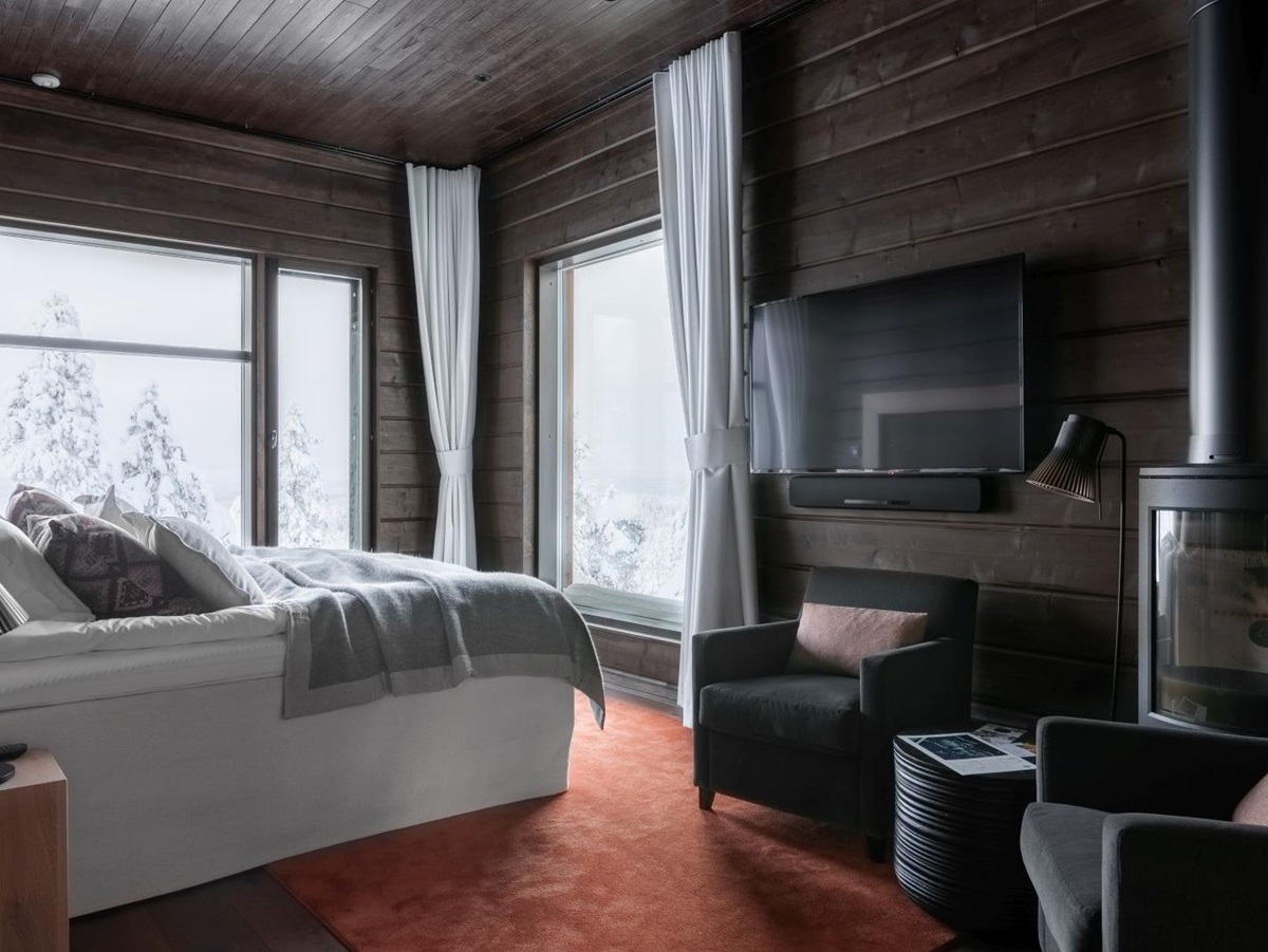 Guest room at Octola private wilderness lodge in Lapland Finland