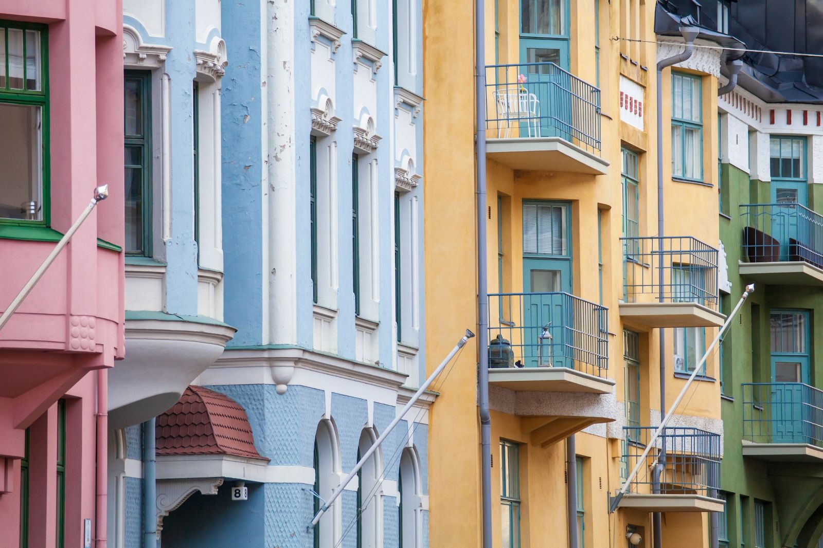 Colourful building fronts in Helsinki, Finland