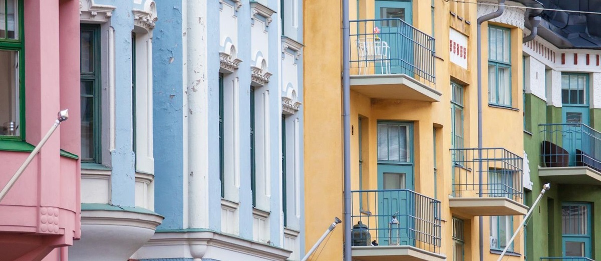 Colourful building fronts in Helsinki, Finland