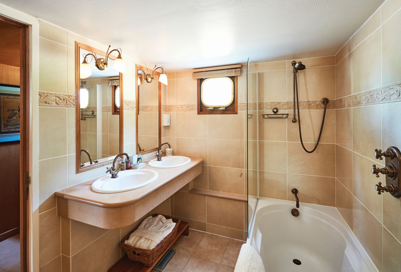 One of the bathrooms on board the Belmond Fleur de Lys river barge in France