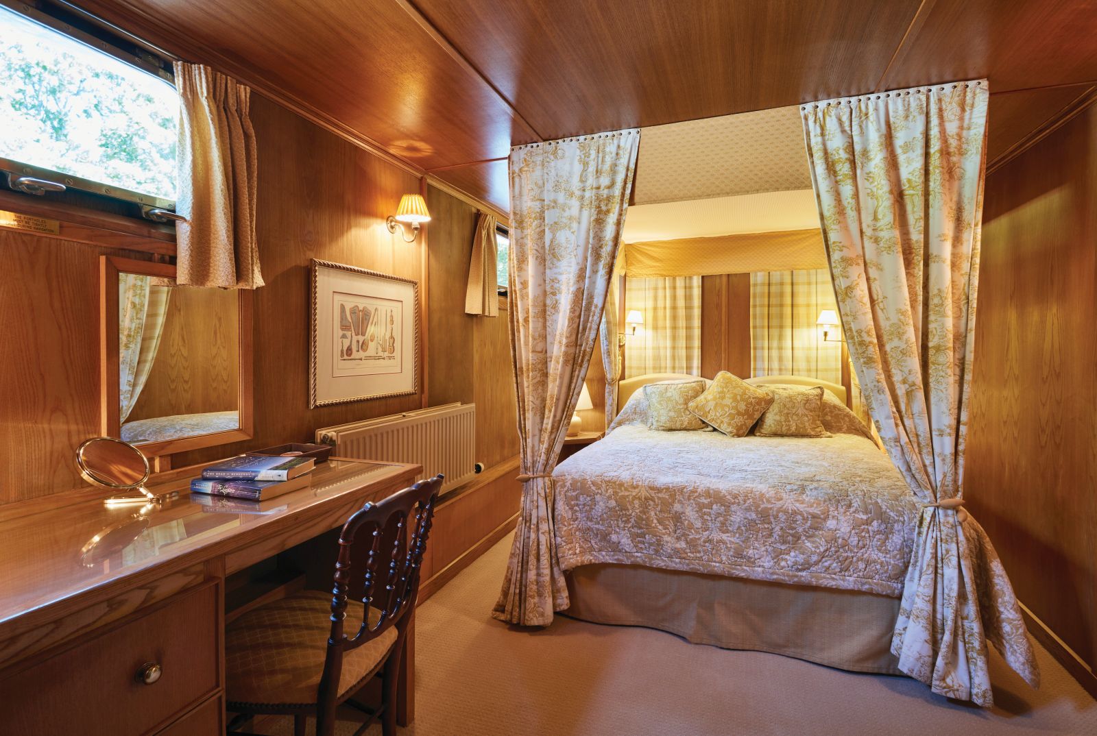 Luxurious cabin on board the Belmond Fleur de Lys river barge in France
