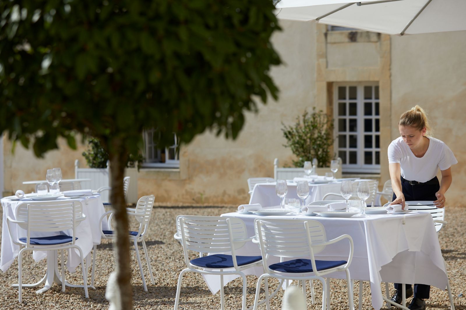 Outside dining area at Chateau d'Audrieu in the Normandy region of France
