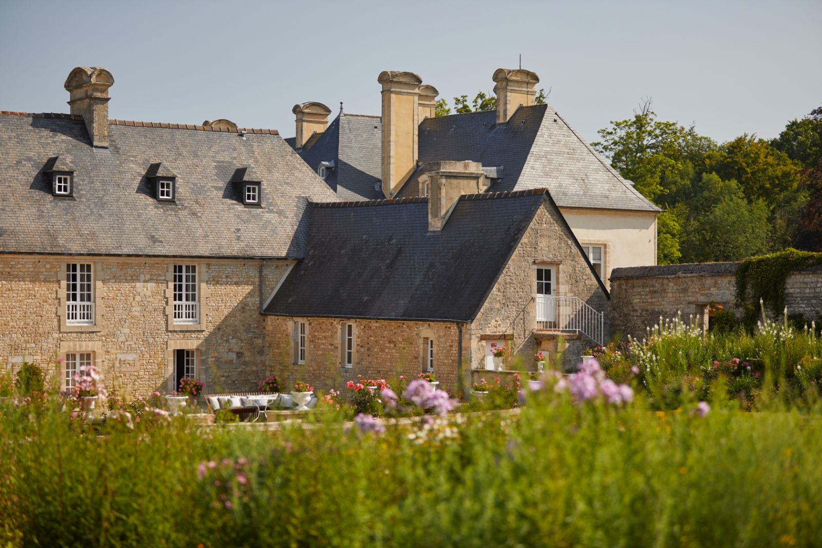 Exterior view of Chateau d'Audrieu in the Normandy region of France