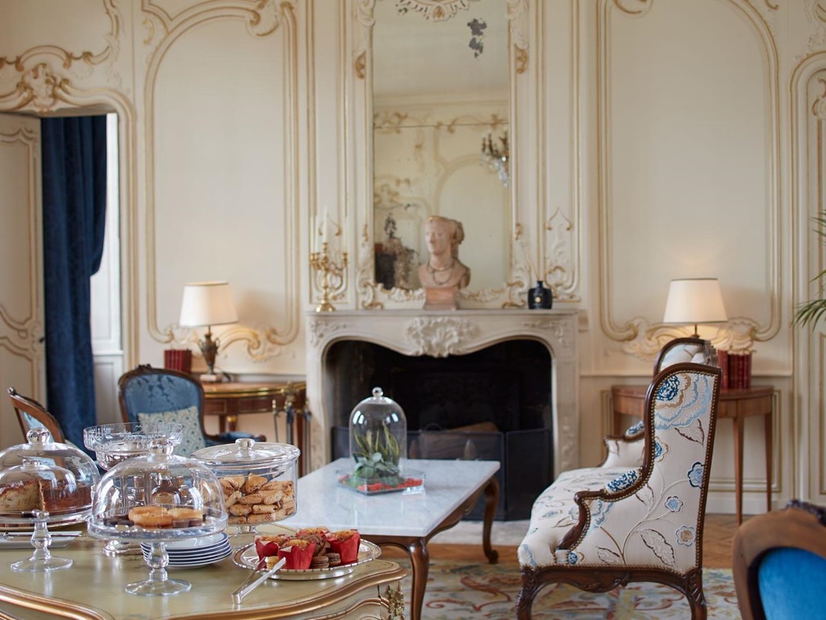Restaurant seats at Chateau d'Audrieu in the Normandy region of France