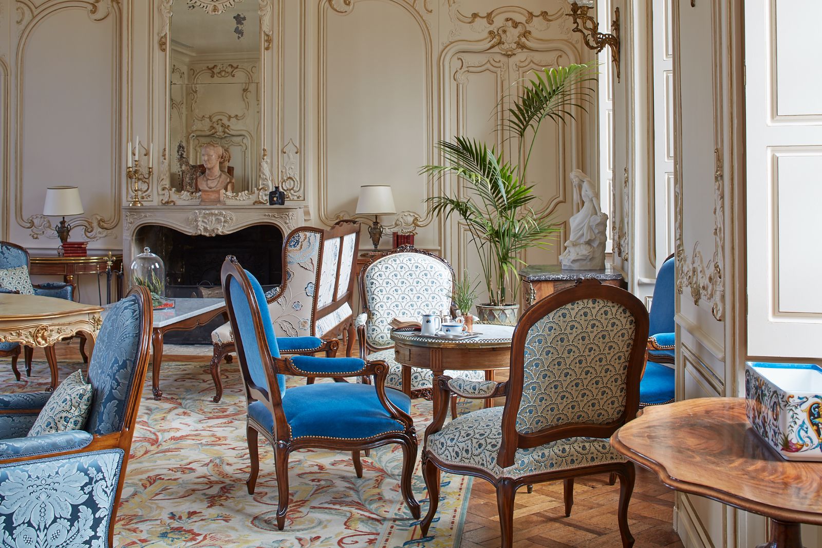 Restaurant seating area at Chateau d'Audrieu in the Normandy region of France