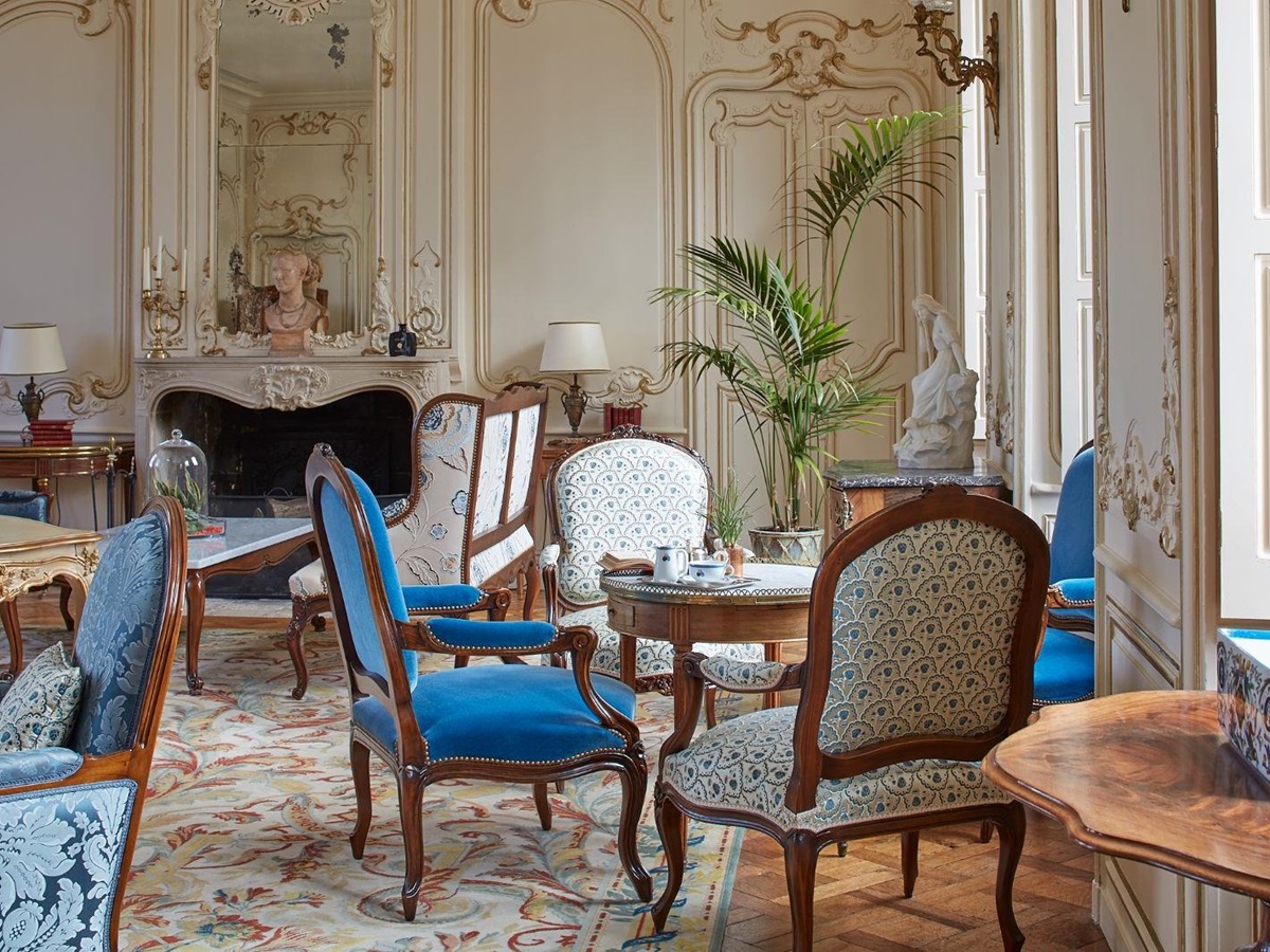 Restaurant seating area at Chateau d'Audrieu in the Normandy region of France