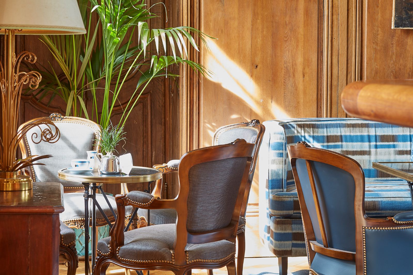 Restaurant seating area at Chateau d'Audrieu in the Normandy region of France