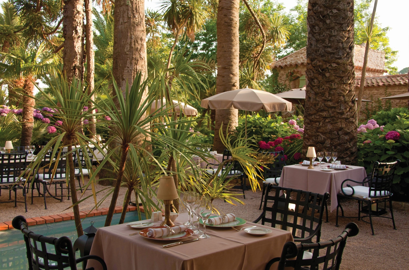 Outdoor restaurant at Chateau de Valmer in France