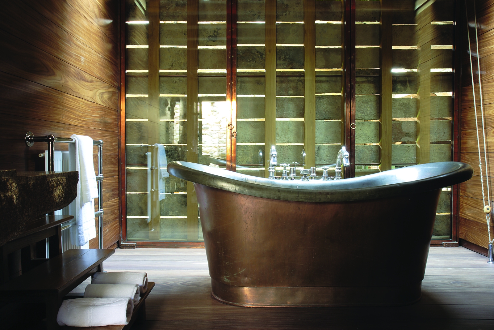 Large rolltop copper bath at domaine des etangs in france