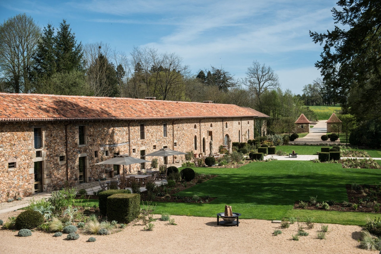 garden view of the hotel at domaine des etangs in france