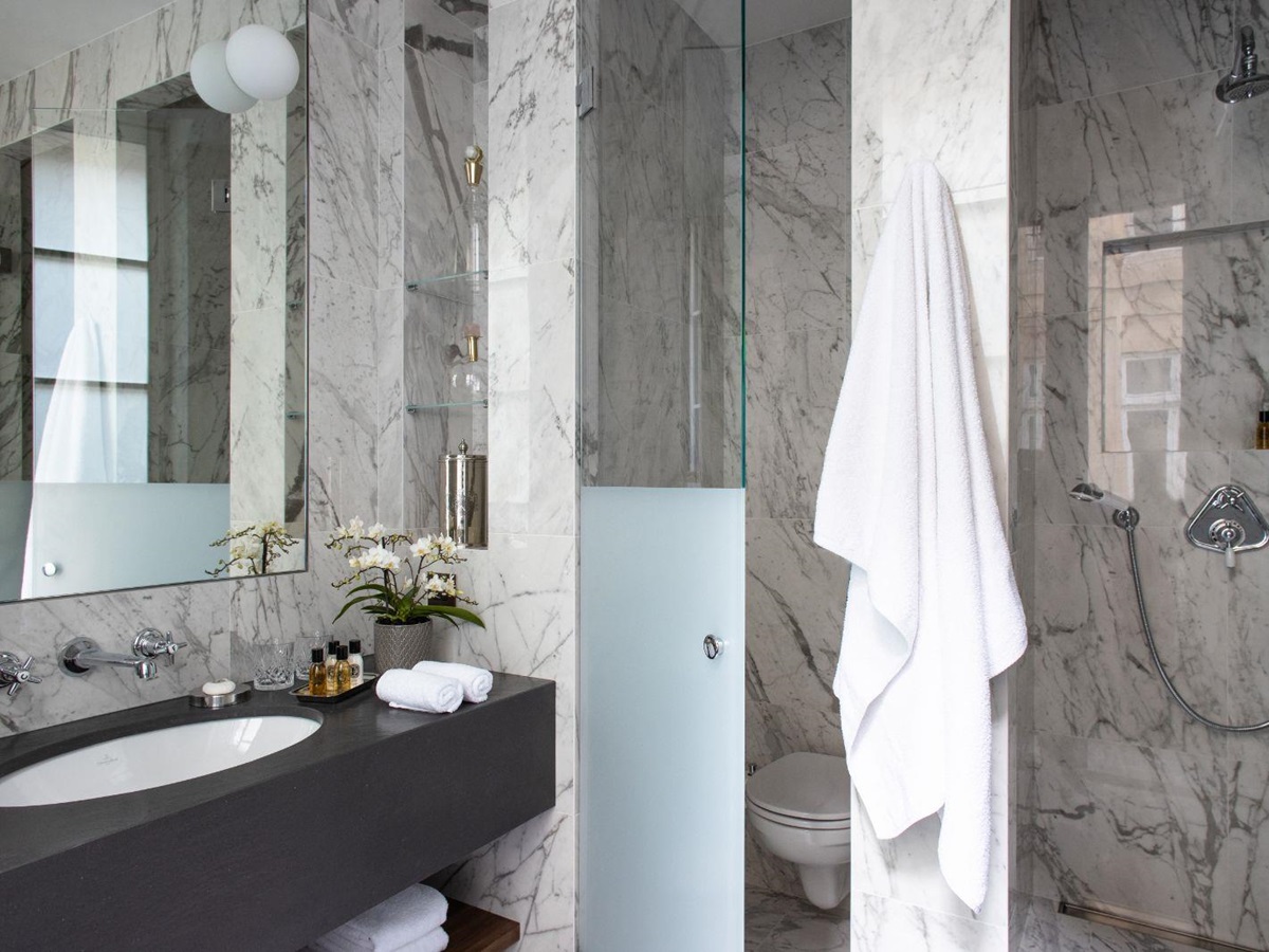 A guest room shower at Esprit Saint Germain in Paris, France