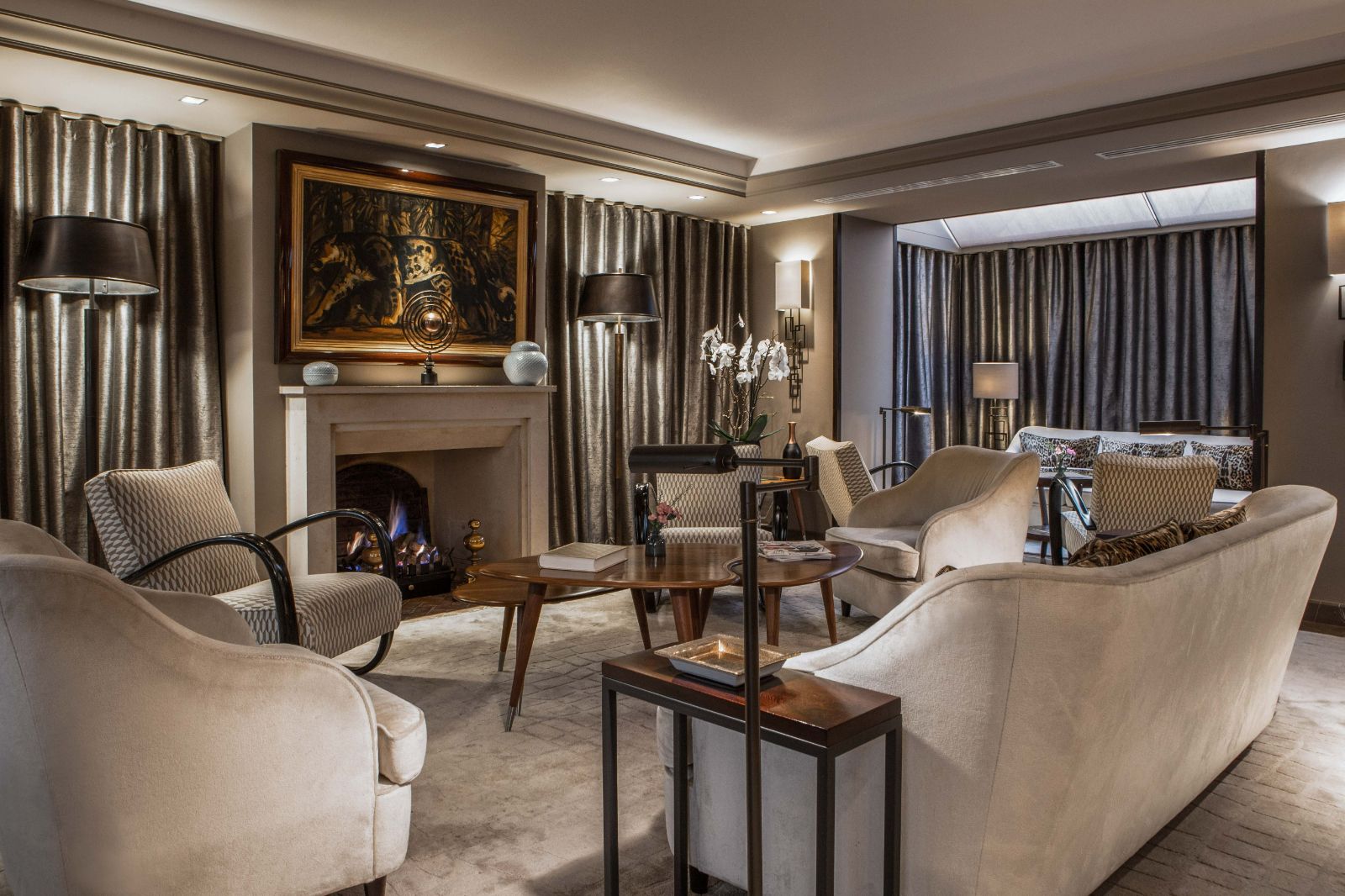 lounge area and fireplace at Esprit Saint Germain in Paris, France