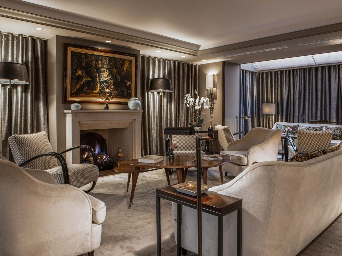 lounge area and fireplace at Esprit Saint Germain in Paris, France