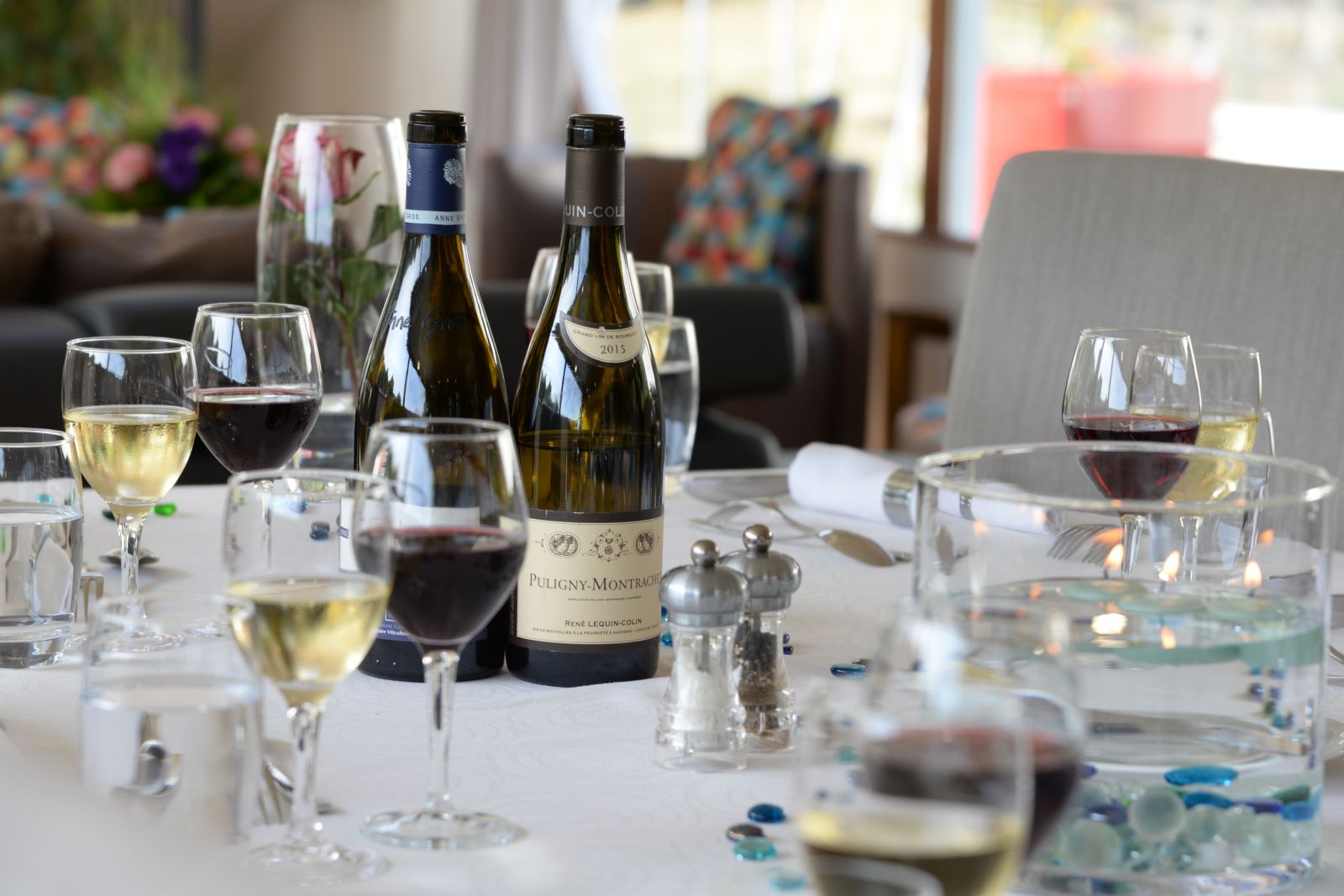 Wine with dinner on board the Finesse river barge in France