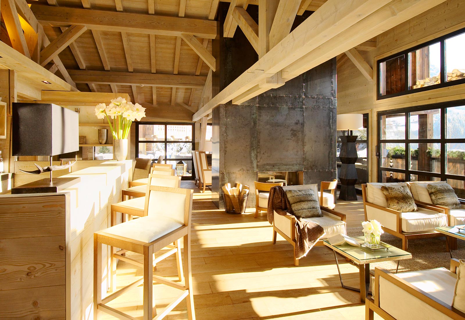 Interior of bar of Hotel Alpaga, France