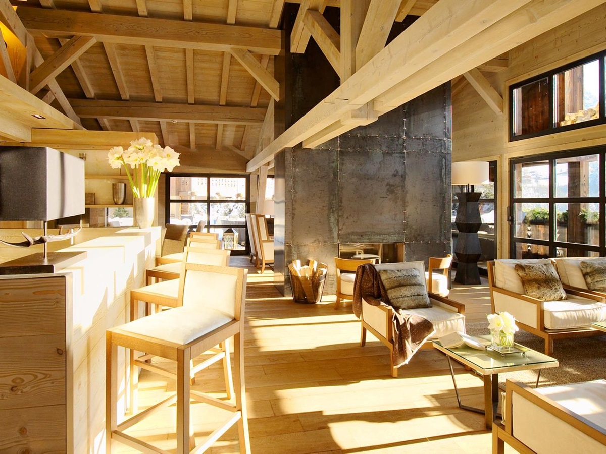 Interior of bar of Hotel Alpaga, France