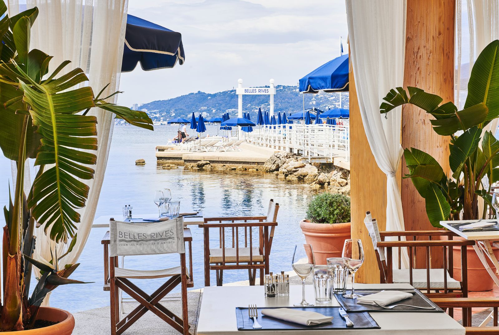 Outside dining at Hotel Belles RIves on the Cote d'Azur in France