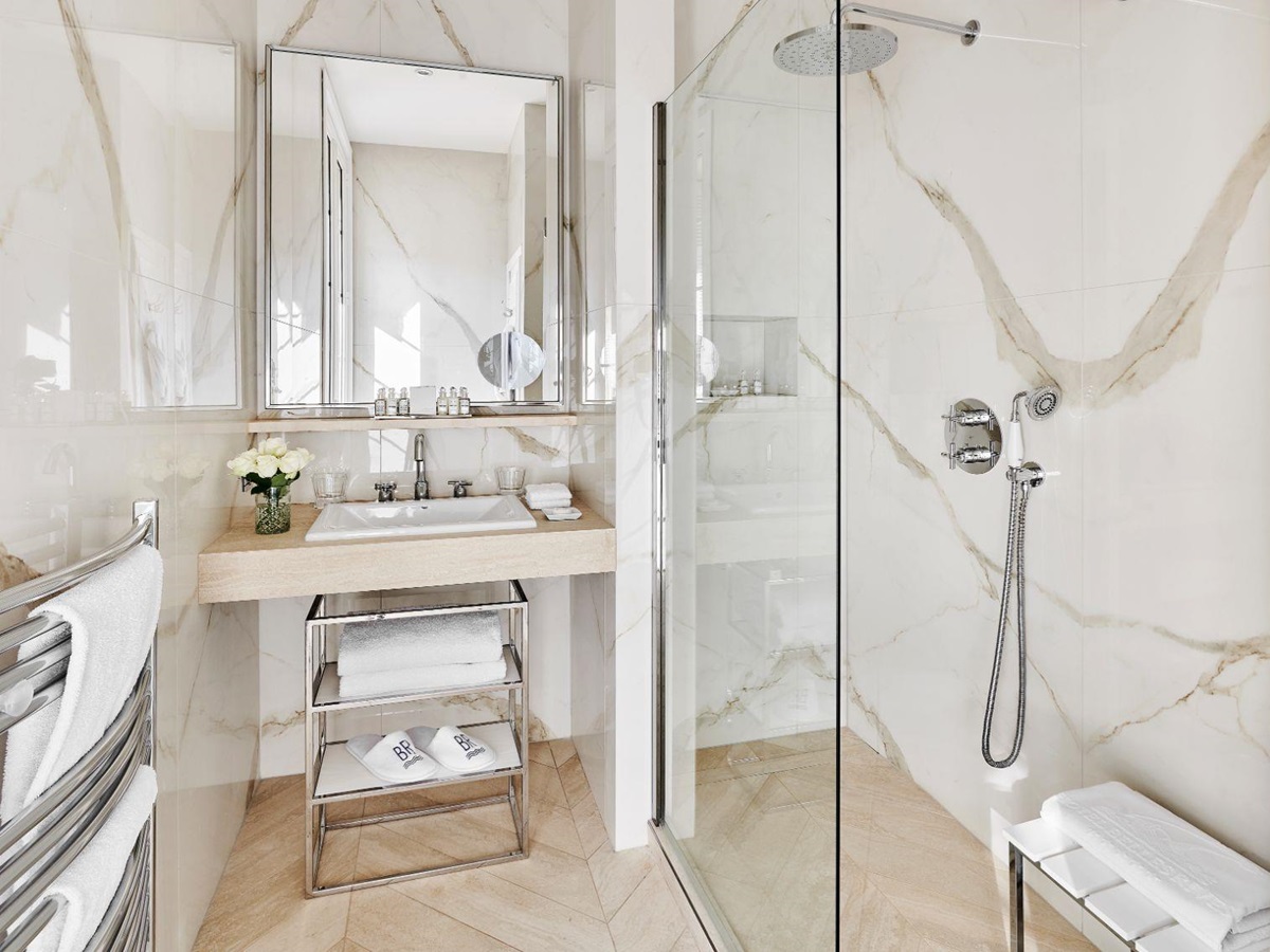 Guest bathroom at Hotel Belles RIves on the Cote d'Azur in France