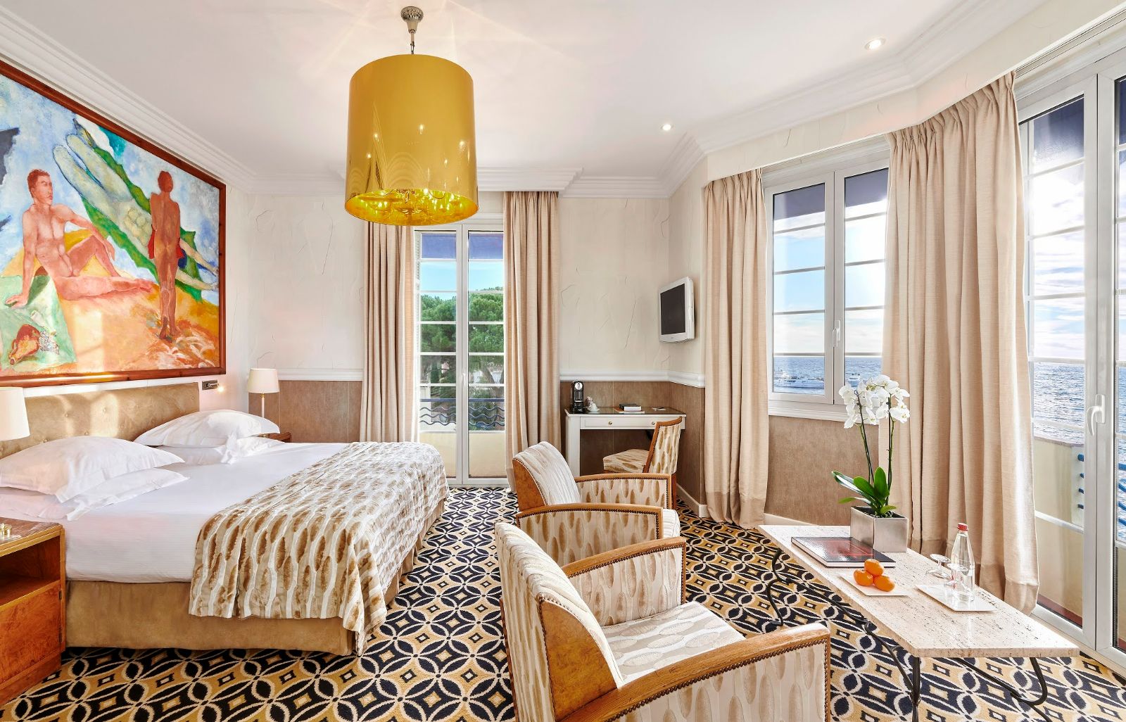 Large bedroom at Hotel Belles RIves on the Cote d'Azur in France