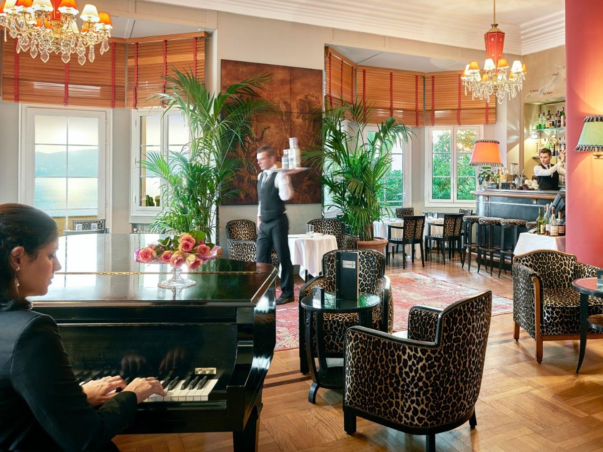 Lounge area at Hotel Belles RIves on the Cote d'Azur in France