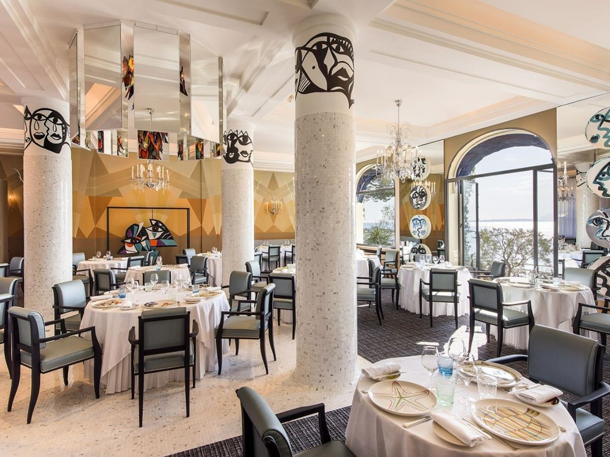 Restaurant at Hotel Belles RIves on the Cote d'Azur in France