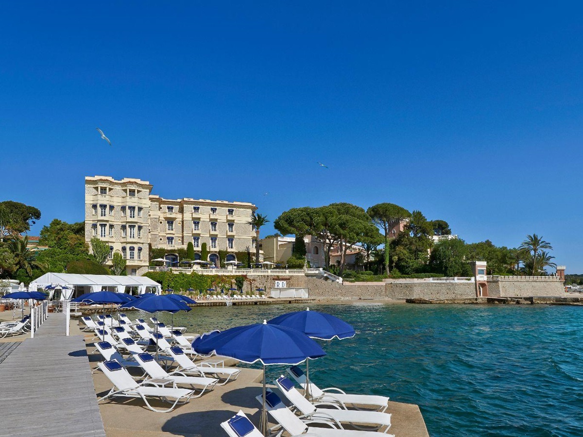 Sunbeds at Hotel Belles RIves on the Cote d'Azur in France