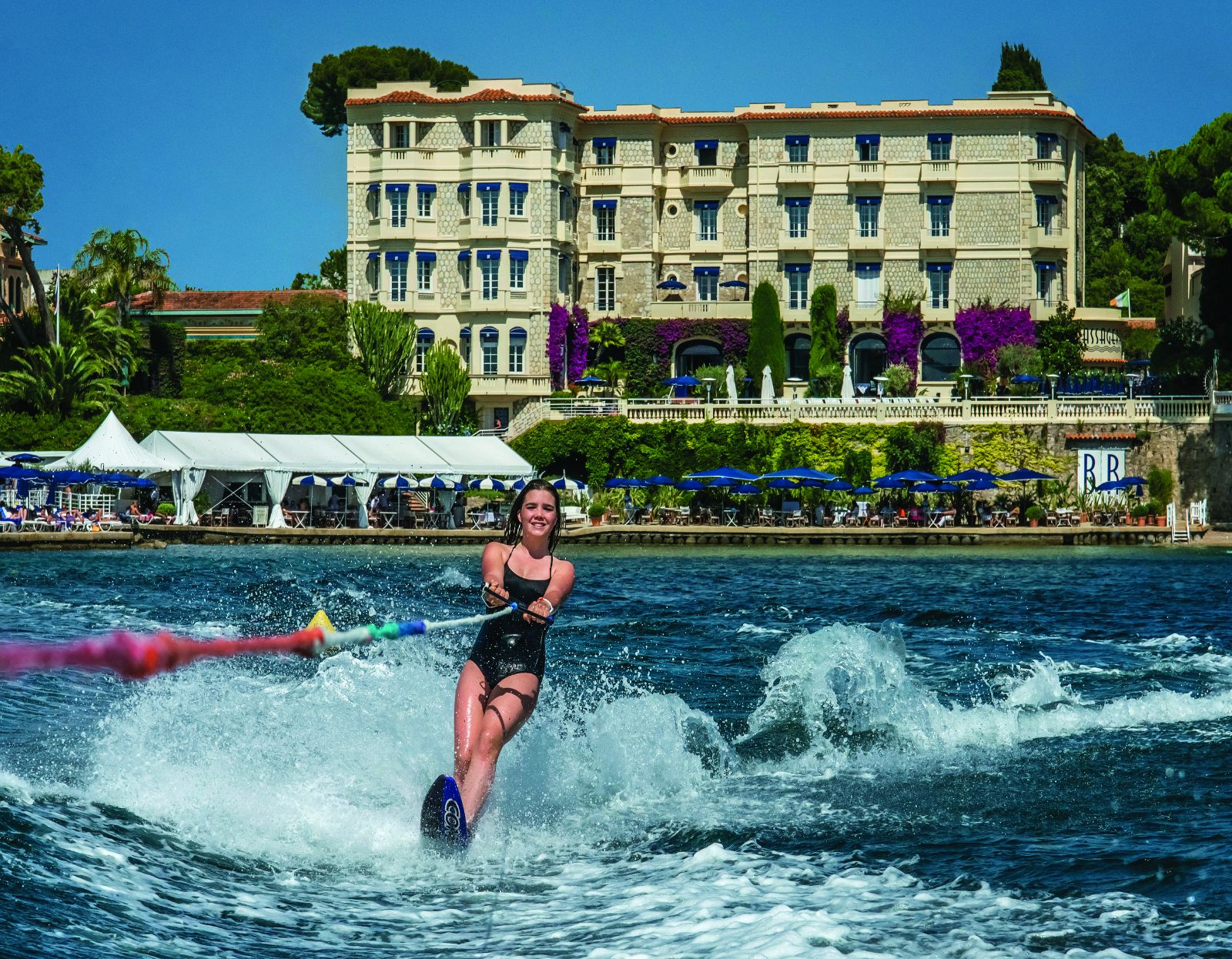 Water skiing at Hotel Belles RIves on the Cote d'Azur in France